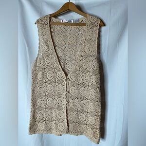 Chaus Crochet Sleeveless Vest with Button Front